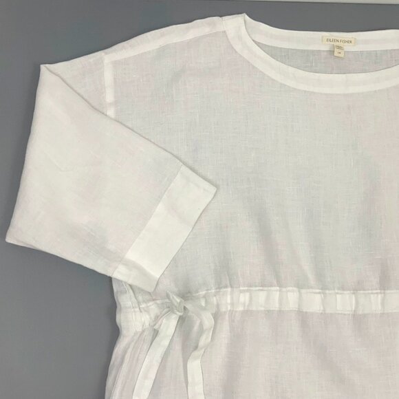 Eileen Fisher Handkerchief Linen Drawstring 3/4 Sleeves Top White Sz L - Picture 15 of 16